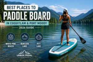 Paddle boarding in Coquitlam and Port Moody with mountain lake scenery